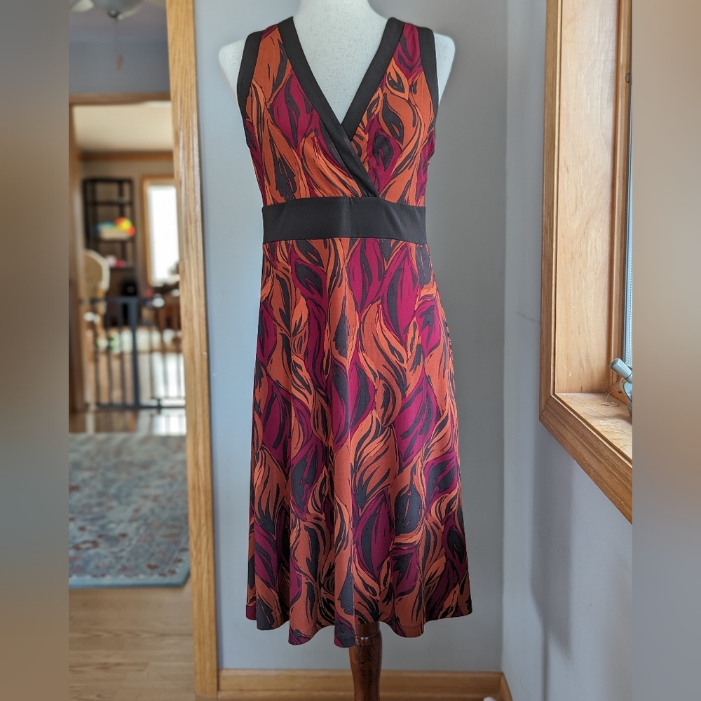 Apt. 9 Women's Orange Red Brown Sleeveless Stretch Knit Dress V Neck Size Small